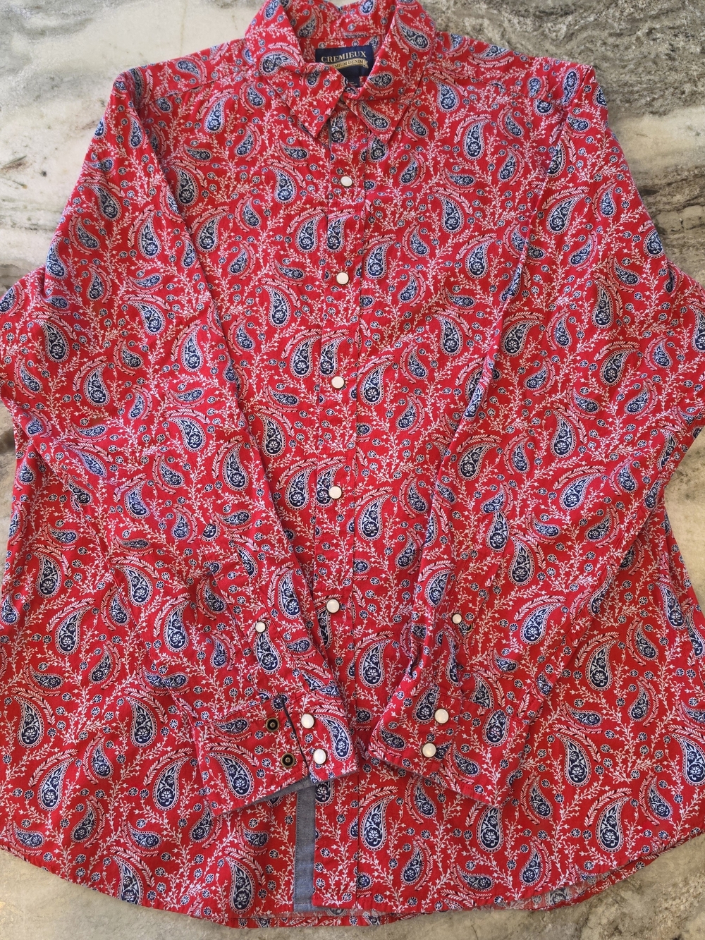 Daniel Cremieux Red Paisley Pearl Button-Down Shirt with Navy Accents
